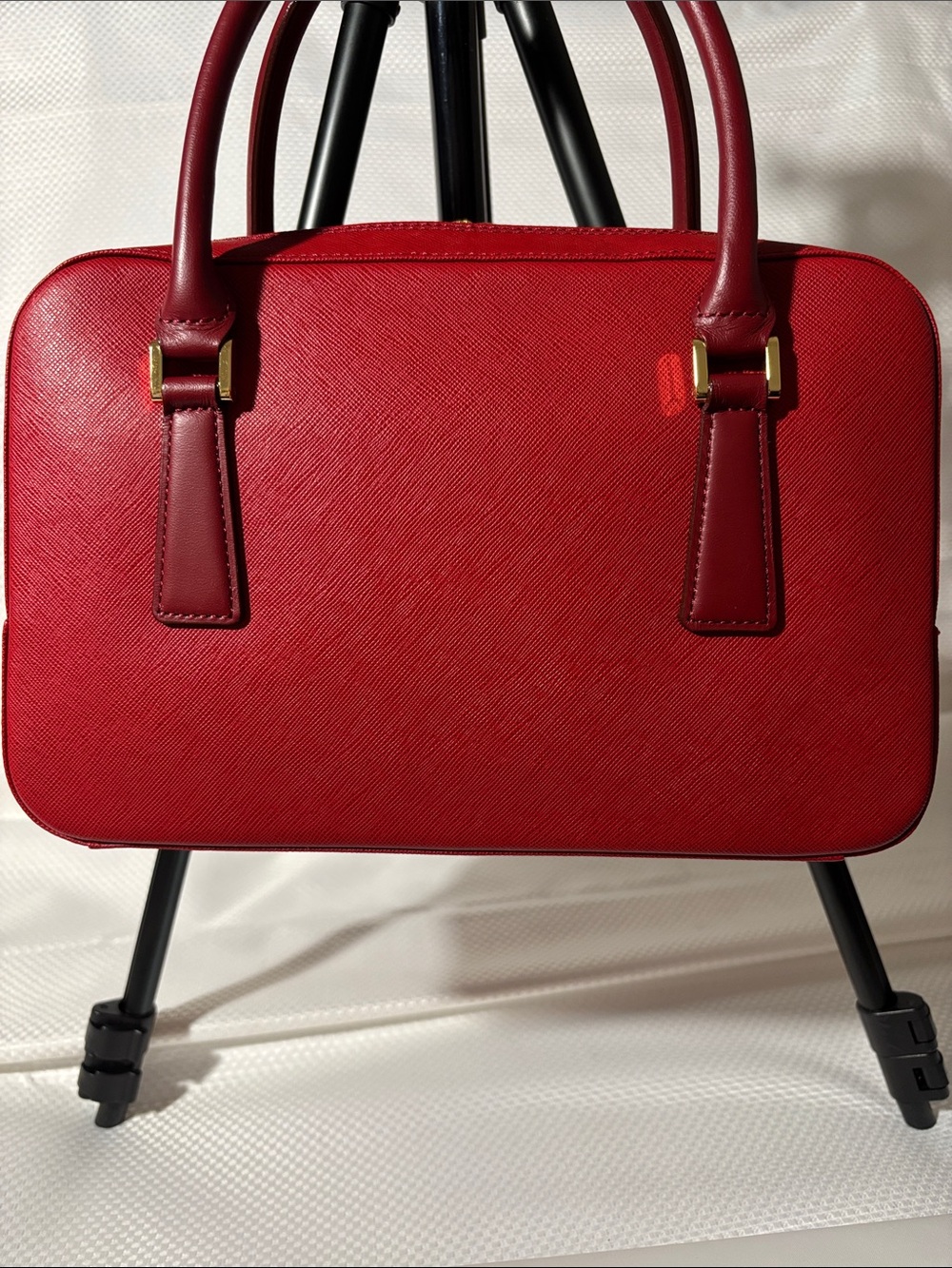 Burberry Red Structured Saffiano Satchel with Gold Hardware - Picture 2 of 12